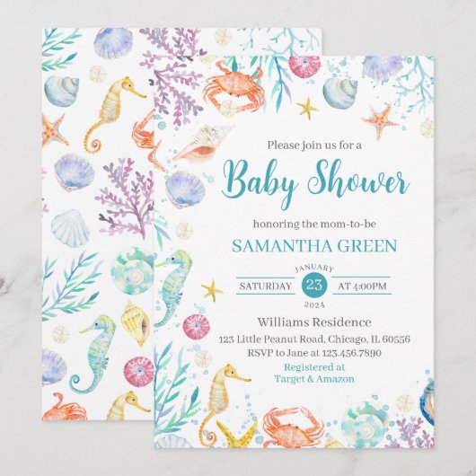 Onder het Baby shower Zee Kaart (Voorkant / Achterkant)