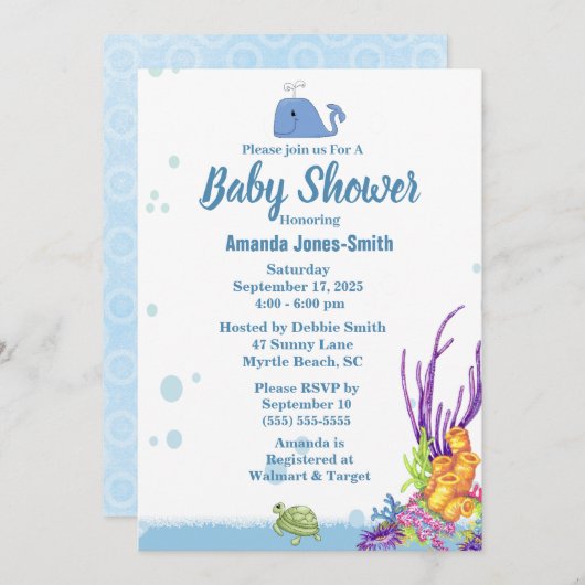 Onder het Baby shower Zee Kaart (Voorkant / Achterkant)