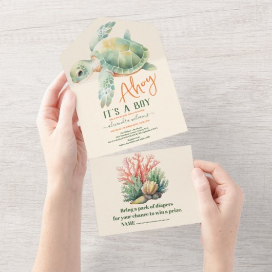 Onder het Baby shower Zee Ocean Animals All In One Uitnodiging (Afscheurbaar)