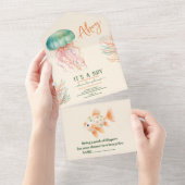 Onder het Baby shower Zee Ocean Animals All In One Uitnodiging (Afscheurbaar)