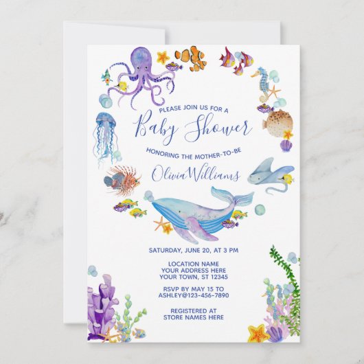 Onder het Baby shower Zee Ocean Animals Kaart (Voorkant)