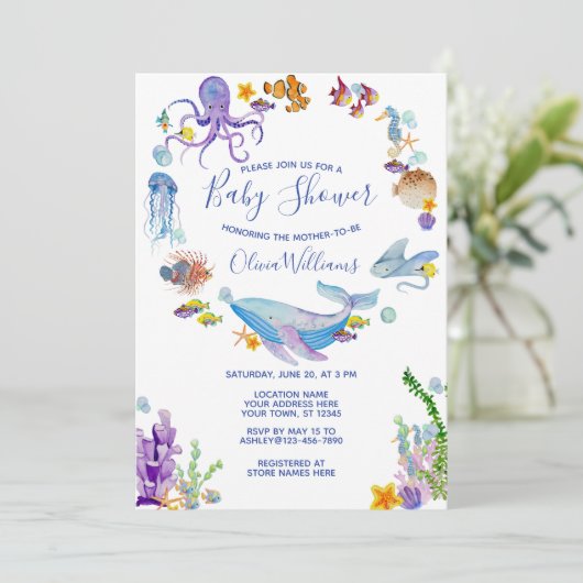 Onder het Baby shower Zee Ocean Animals Kaart (Staand voorkant)