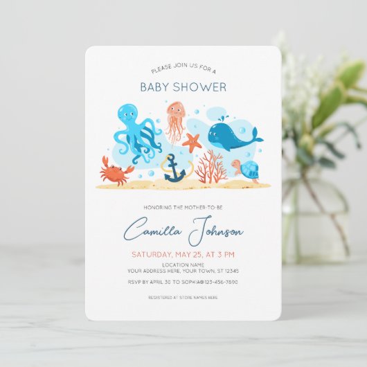 Onder het Baby shower Zee Ocean Animals Kaart (Staand voorkant)