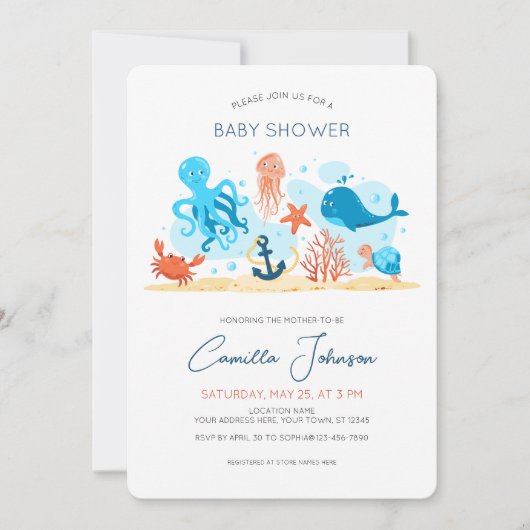 Onder het Baby shower Zee Ocean Animals Kaart (Voorkant)