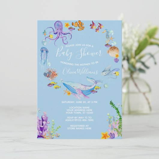 Onder het Baby shower Zee Ocean Animals Kaart (Staand voorkant)