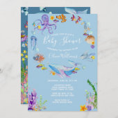 Onder het Baby shower Zee Ocean Animals Kaart (Voorkant / Achterkant)