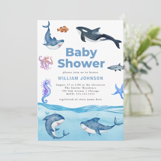 Onder het Baby shower Zee Ocean Animals Kaart (Staand voorkant)