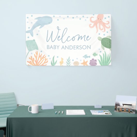 Onder het Baby shower Zee Ocean Animals Spandoek (Beurs)