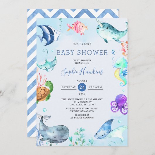Onder het Baby shower Zee Ocean Couples Kaart (Voorkant / Achterkant)