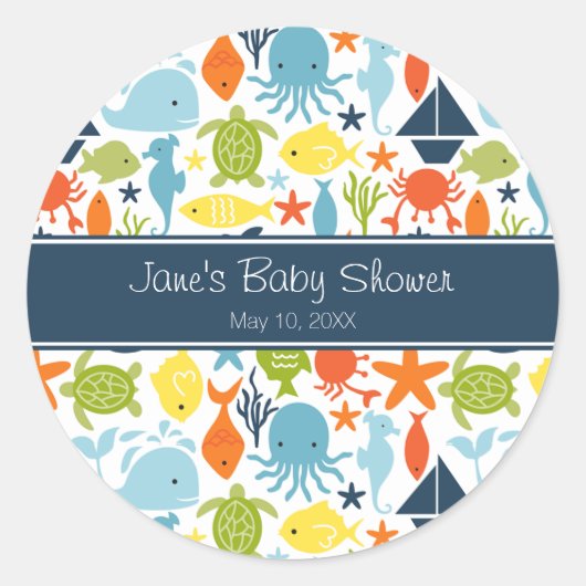 Onder het Baby shower Zee Ronde Sticker (Voorkant)