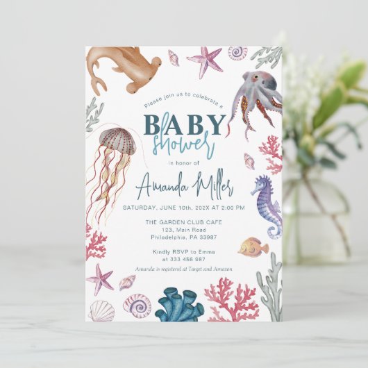 Onder het Baby shower zee Save The Date (Staand voorkant)