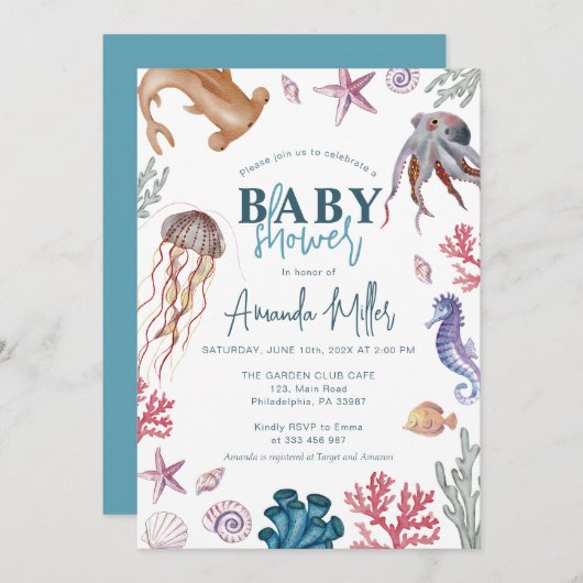 Onder het Baby shower zee Save The Date (Voorkant / Achterkant)