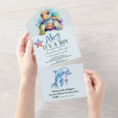 Onder het Baby shower Zee vallen All In One Uitnodiging (Afscheurbaar)