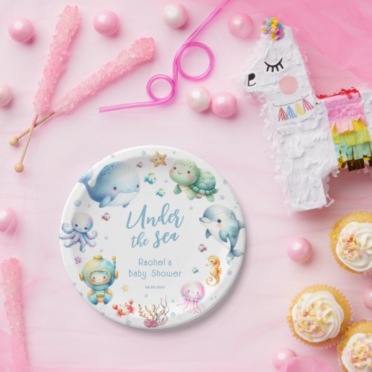 Onder het Baby shower Zee vallen Papieren Bordje (Feest)