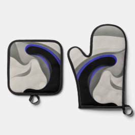 Onder het blauw: Abstract grijs, zwart & blauw Ovenwant & Pannenlap Set