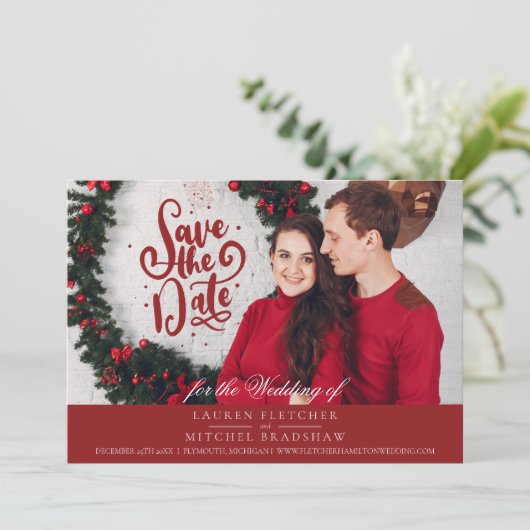 Onder het kersthuwelijk Mistletoe Save The Date (Staand voorkant)