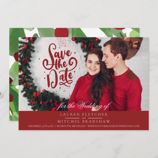 Onder het kersthuwelijk Mistletoe Save The Date (Voorkant / Achterkant)