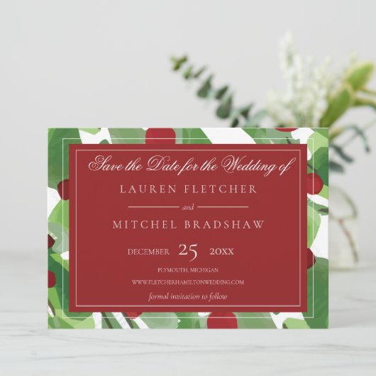 Onder het kersthuwelijk Mistletoe Save The Date (Staand voorkant)