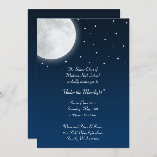 Onder het moonlight Party Dance Prom Formal Kaart (Voorkant / Achterkant)
