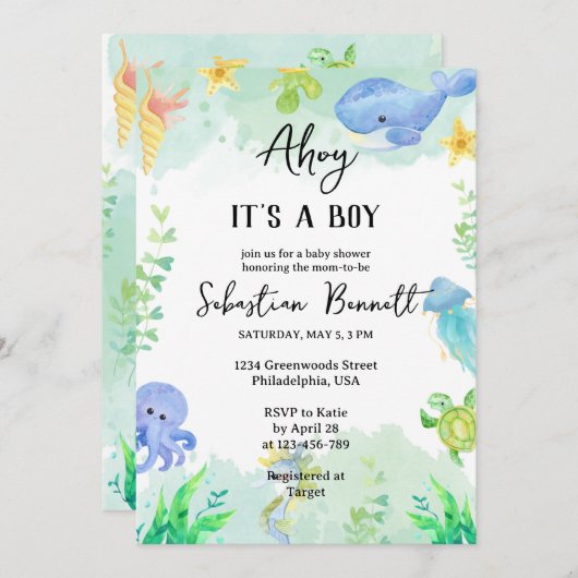 Onder het nautische Zee Blue Ahoy is het een jonge Kaart (Voorkant / Achterkant)