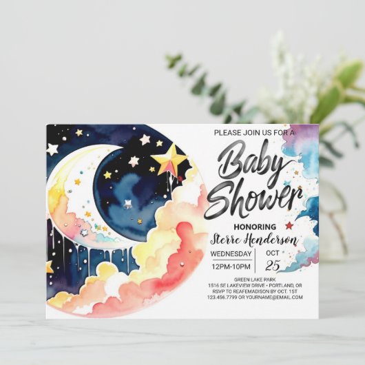 Onder het Night Sky Baby shower Kaart (Staand voorkant)