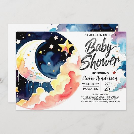 Onder het Night Sky Baby shower Kaart (Voorkant / Achterkant)