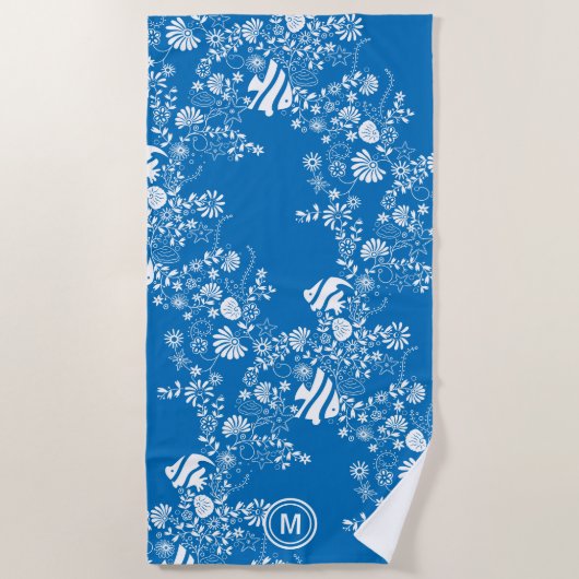 Onder het Ocean Blue Pattern Monogram Strandlaken (Voorkant)