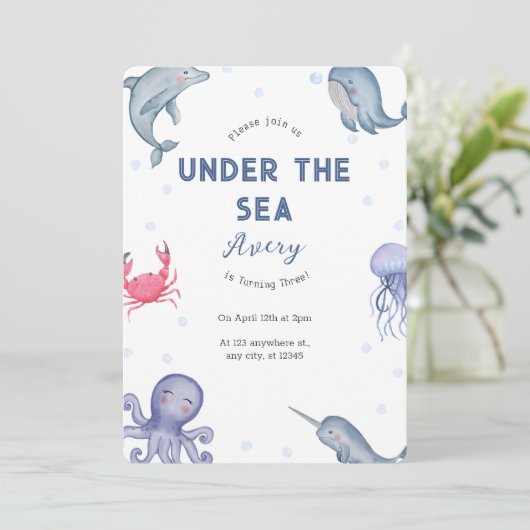 Onder het thema Zee kinderen Birthday Party Kaart (Staand voorkant)