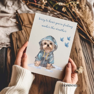 Onder het weer met Cute Yorkie Blauwe Aquarel Kaart