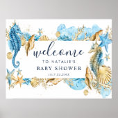 Onder het Welkomstteken Zee Blue & Gold Baby showe Poster (Voorkant)