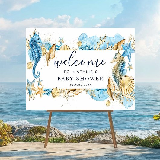 Onder het Welkomstteken Zee Blue & Gold Baby showe Poster