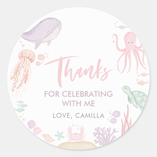 Onder het Zee 1e Verjaardag Dank u Meisje Ronde Sticker (Voorkant)
