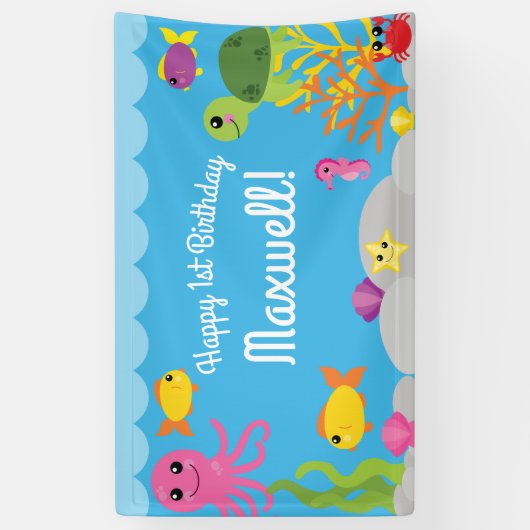 Onder het Zee 1e Verjaardagsfeest Banner Decor (Verticaal)