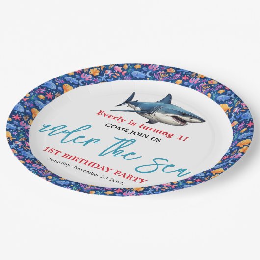 Onder het Zee 1e Verjaardagsfeest Papieren Bordje (Gekanteld)