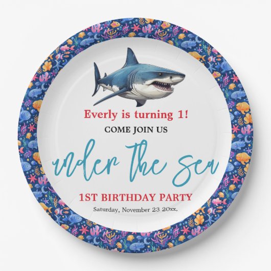 Onder het Zee 1e Verjaardagsfeest Papieren Bordje (Voorkant)