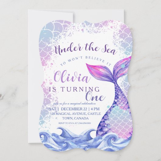 Onder het Zee 1e Verjaardagsfeest Schattige Roze B Kaart (Voorkant)