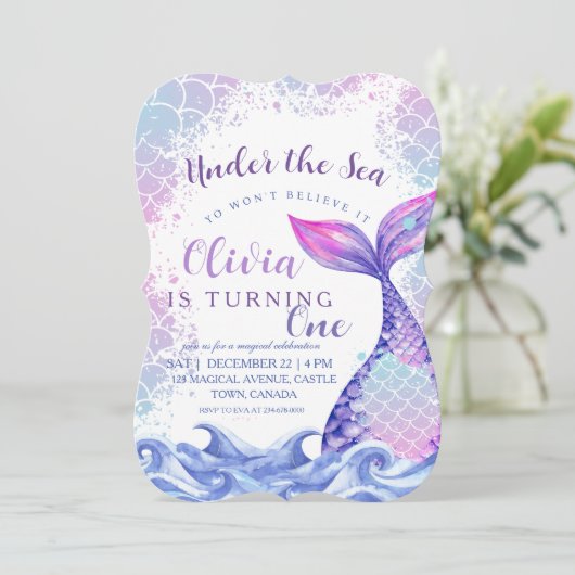 Onder het Zee 1e Verjaardagsfeest Schattige Roze B Kaart (Staand voorkant)