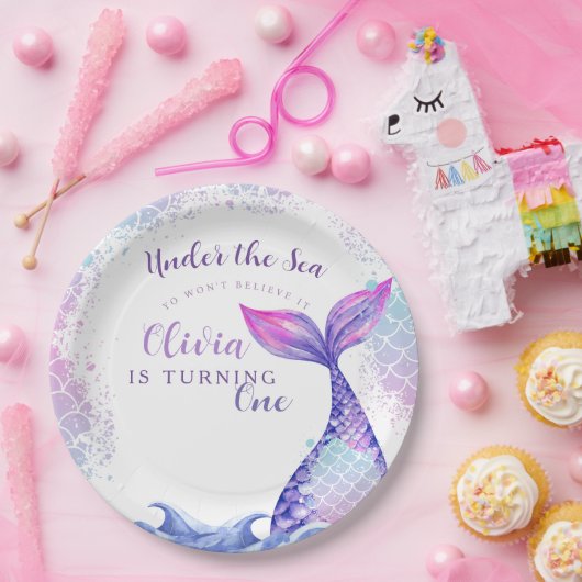 Onder het Zee 1e Verjaardagsfeest Schattige Roze B Papieren Bordje (Feest)