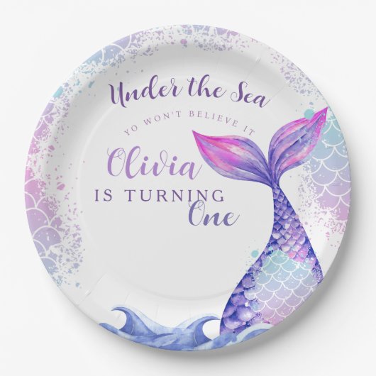 Onder het Zee 1e Verjaardagsfeest Schattige Roze B Papieren Bordje (Voorkant)