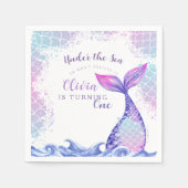 Onder het Zee 1e Verjaardagsfeest Schattige Roze B Servet (Voorkant)