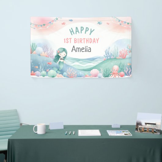 Onder-het-Zee 1e Verjaardagsviering Zeemeermin Spandoek (Beurs)