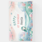 Onder-het-Zee 1e Verjaardagsviering Zeemeermin Spandoek (Verticaal)