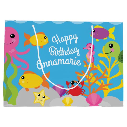 Onder het Zee 1st Birthday Gift Bag Groot Cadeauzakje (Achterkant)