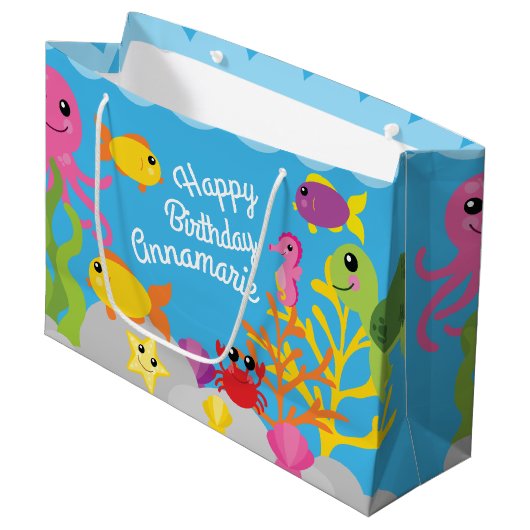 Onder het Zee 1st Birthday Gift Bag Groot Cadeauzakje (Voorkant Gekanteld)