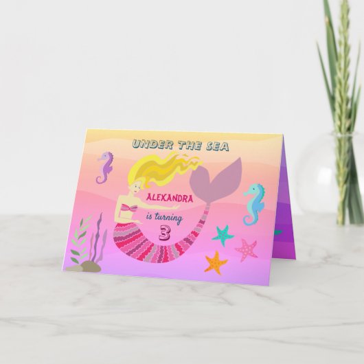 Onder het Zee 3e verjaardag roze Paarse zeemeermin (Voorkant)