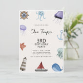 Onder het Zee 3e Verjaardagsfeestuitnodiging Kaart (Staand voorkant)