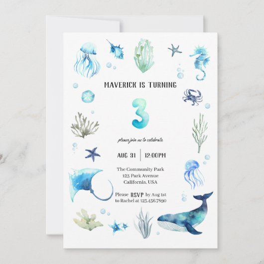 Onder het Zee 3e verjaardagsuitnodiging Kaart (Voorkant)