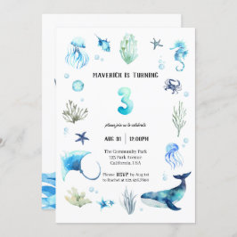 Onder het Zee 3e verjaardagsuitnodiging Kaart