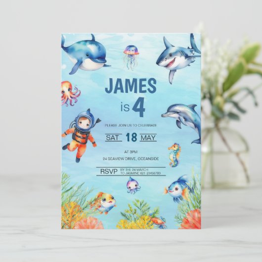 Onder het Zee 4e verjaardag Kaart (Staand voorkant)