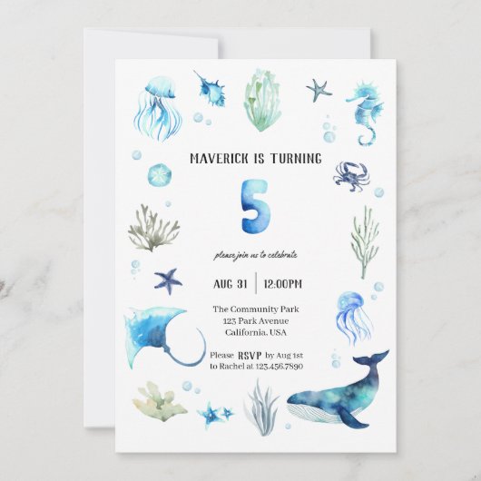 Onder het Zee 5e verjaardagsuitnodiging Kaart (Voorkant)